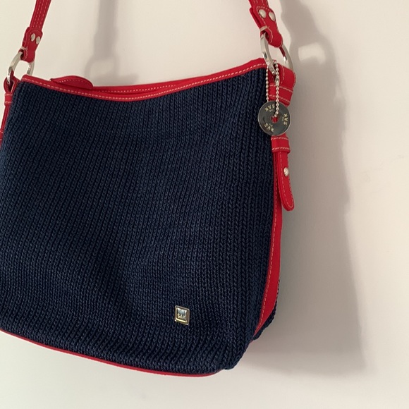 THE SAK Navy Blue w/ Red trim and silver accent, knit, shoulder bag. - Picture 7 of 16